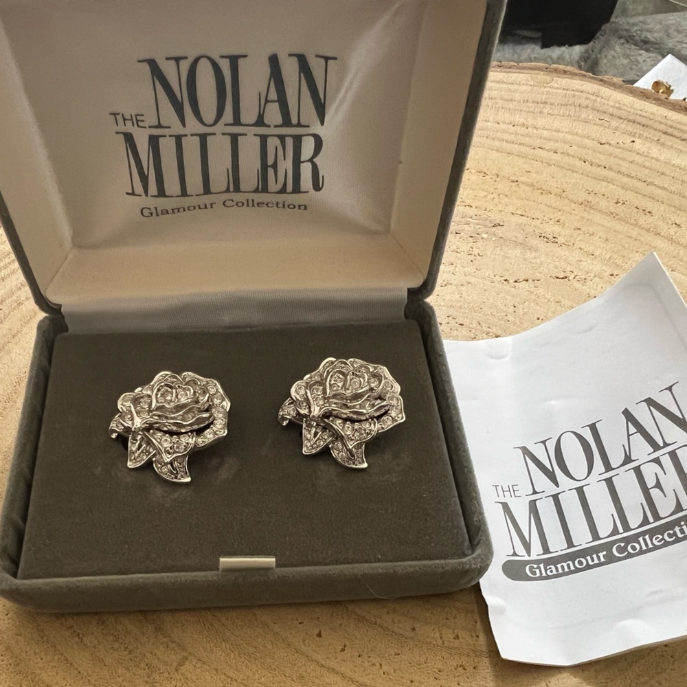 Nolan Miller Glamour Collection Clear Crystal Rose Flower Clip-On Earrings